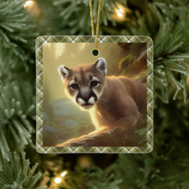 Young Cougar Wildlife Portrait Personalisiert Keramikornament