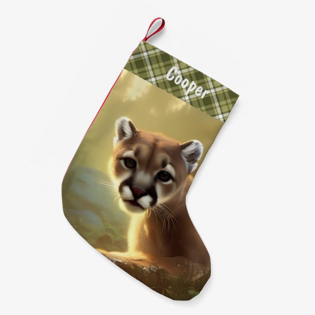 Young Cougar Wildlife Portrait Personalisiert Kleiner Weihnachtsstrumpf (Vorderansicht (hängend))