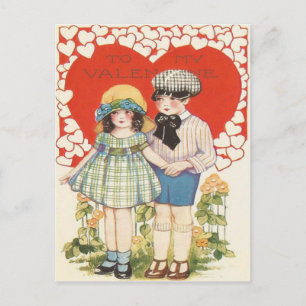 Young Couple Heart Hearts Daisy Postkarte