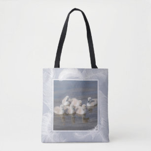 Young Cygnet Swans & Feathers Blue Tasche