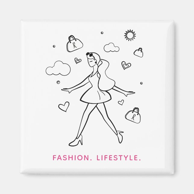 Young Fashion Girl - Skizzierte Kunst in Schwarz u Magnet (Vorne)