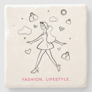 Young Fashion Girl - Skizzierte Kunst in Schwarz u Steinuntersetzer