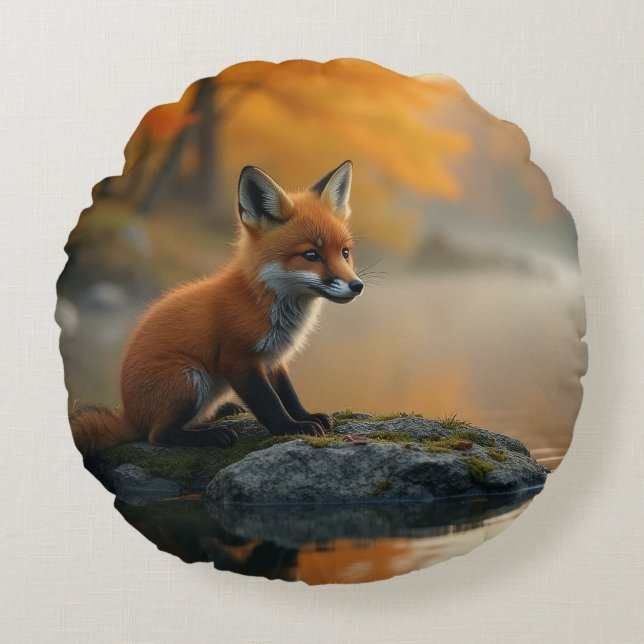 Young Fox im Herbst Rundes Kissen (Vorderseite)