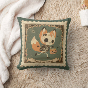 Young Fox Skeleton Halloween Kissen