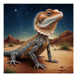Young Frill-halted Lizard Wildlife Scene Poster