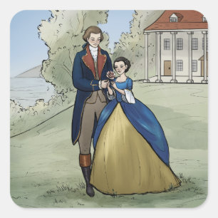 Young George und Martha Washington am Mount Vernon Quadratischer Aufkleber