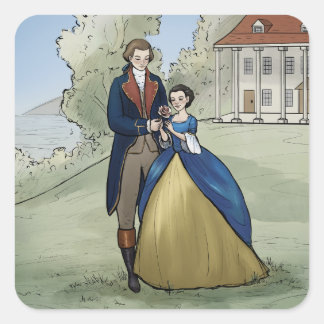 Young George und Martha Washington am Mount Vernon Quadratischer Aufkleber