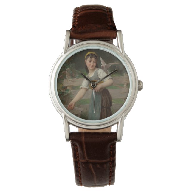 Young Girl Fütternd the Doves (von Émile Munier) Armbanduhr (Vorderseite)