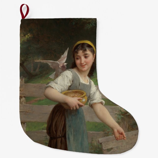 Young Girl Fütternd the Doves (von Émile Munier) Großer Weihnachtsstrumpf (Vorderseite)