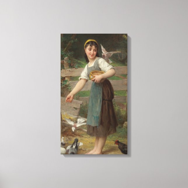 Young Girl Fütternd the Doves (von Émile Munier) Leinwanddruck (Vorderseite)