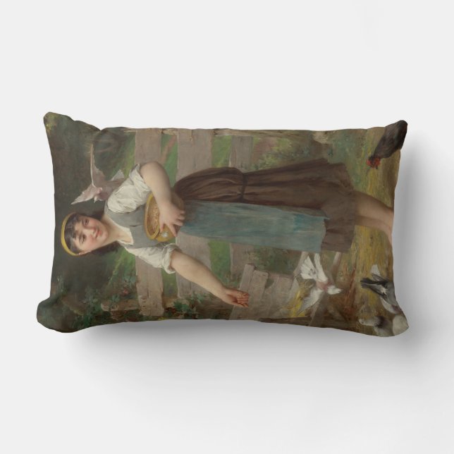 Young Girl Fütternd the Doves (von Émile Munier) Lendenkissen (Vorderseite)
