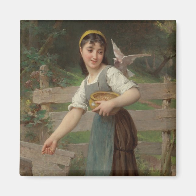 Young Girl Fütternd the Doves (von Émile Munier) Magnet (Vorne)