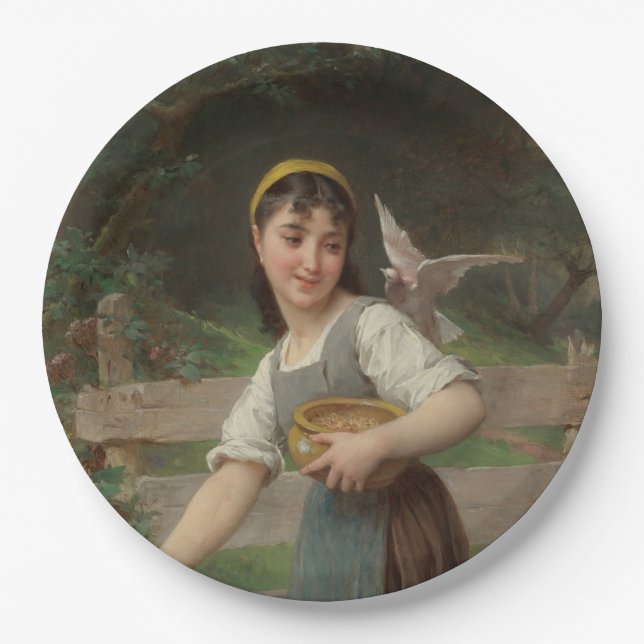 Young Girl Fütternd the Doves (von Émile Munier) Pappteller (Vorderseite)