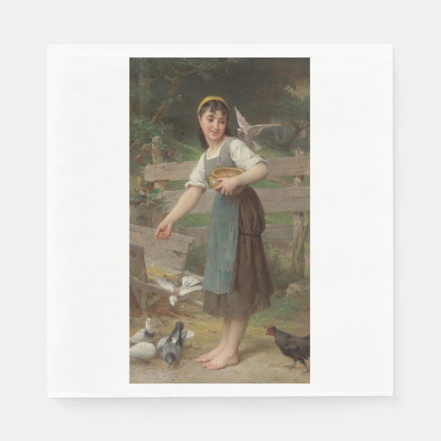 Young Girl Fütternd the Doves (von Émile Munier) Serviette (Vorderseite)