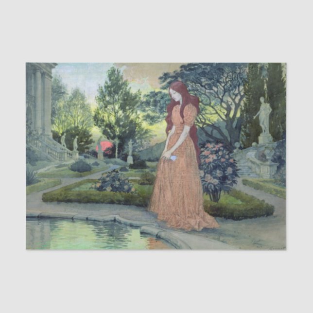 Young Girl in a Garden von Eugene Grasset Seidenpapier (Vorderseite)