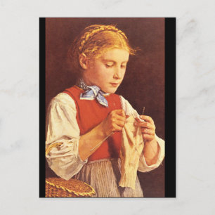 Young Girl Knitting',_Portraits Postkarte