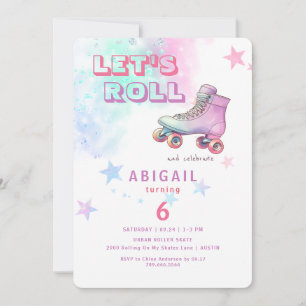 Young Girl Let's Roll Skaten Birthday Party Einladung