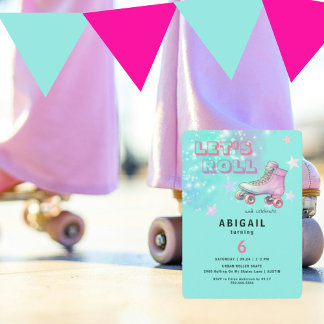 Young Girl Let's Roll Turquoise Geburtstagsparty Einladung