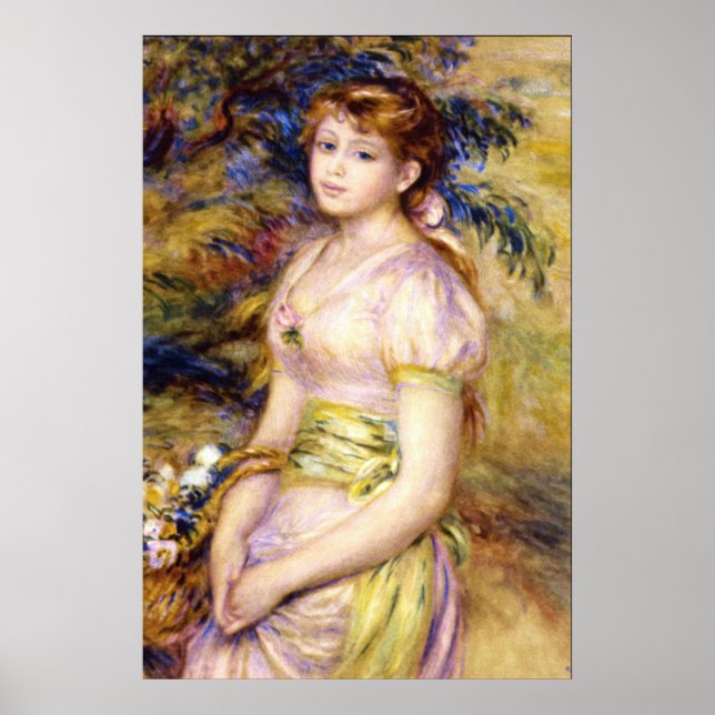 Young Girl mit einem Korb von Blume von Renoir Poster (Vorne)