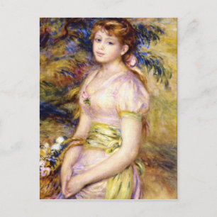 Young Girl mit einem Korb von Blume von Renoir Postkarte