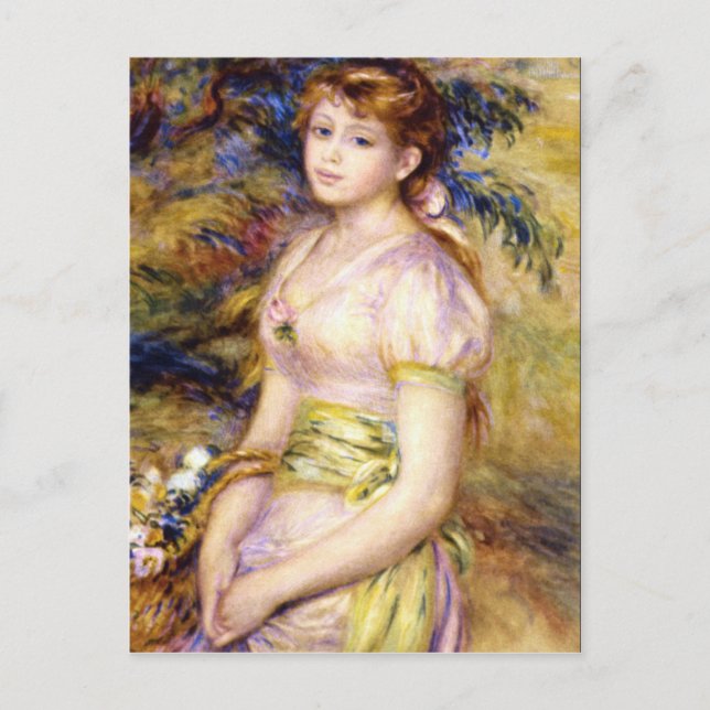 Young Girl mit einem Korb von Blume von Renoir Postkarte (Vorderseite)