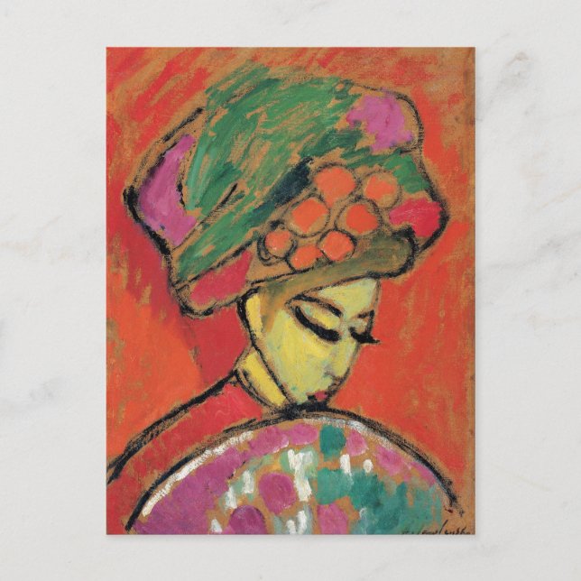 Young Girl mit Flower Hat Jawlensky Fine Art Postkarte (Vorderseite)