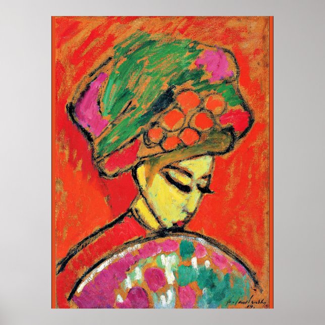 Young Girl mit Flower Hat von Alexi Jawlensky Poster (Vorne)