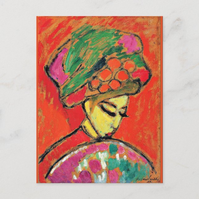 Young Girl mit Flower Hat von Alexi Jawlensky Postkarte (Vorderseite)