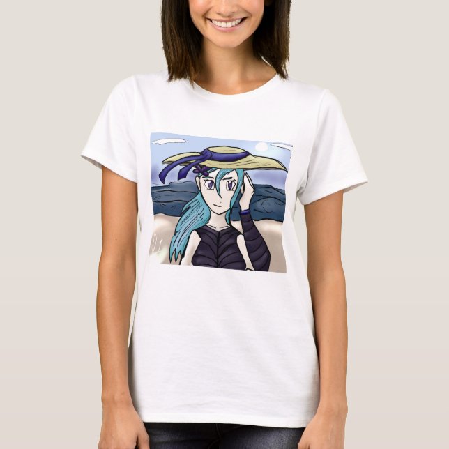 Young Girl mit Hut On Beach Grafik-T - Shirt (Vorderseite)