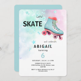 Young Girl Roller Skaten Turquoise Geburtstagspart Einladung