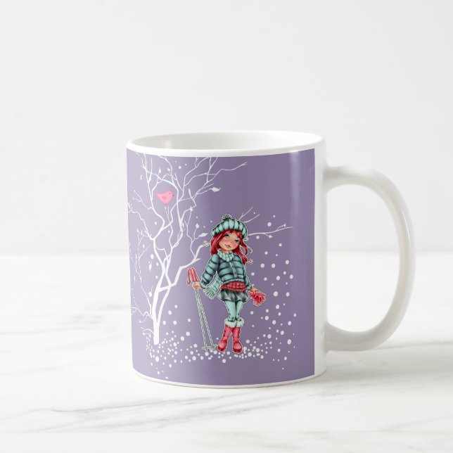 Young Girl Skier | Individuelle Name Weihnachtsges Kaffeetasse (Rechts)