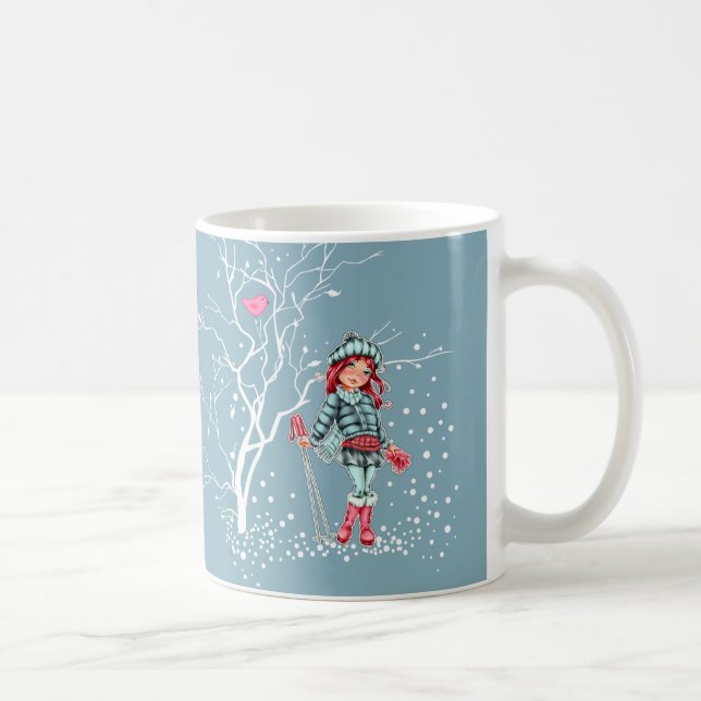 Young Girl Skier | Individuelle Name Weihnachtsges Kaffeetasse (Rechts)