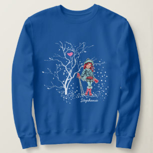 Young Girl Skier Individuelle Name Weihnachtsges Sweatshirt