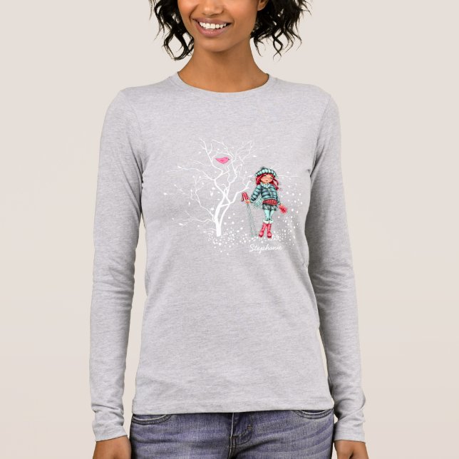 Young Girl Skier | Individuelle Name Weihnachtsges Sweatshirt (Vorderseite)