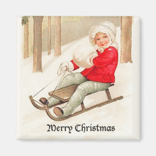 Young Girl Sledn Vintag Magnet