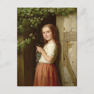Young Girl Stehend in a Doorway Knitting, 1863 Postkarte