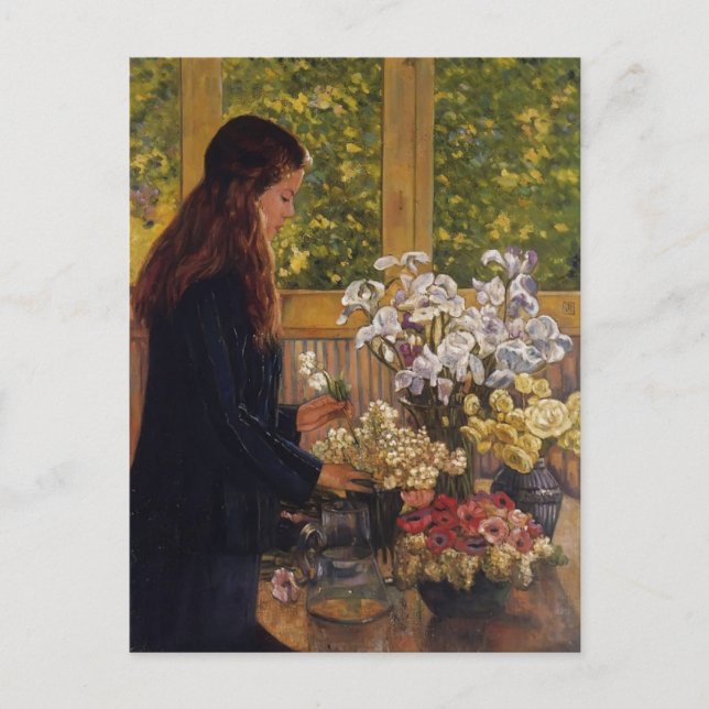 Young Girl, Vase der Blume von Theo Rysselberghe Postkarte (Vorderseite)