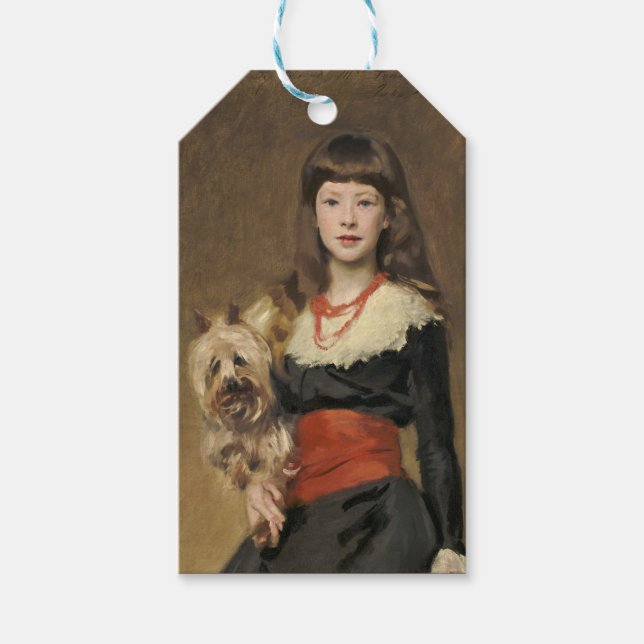 Young Girl Victorian Portrait with Fluffy Terrier Geschenkanhänger (Vorderseite)