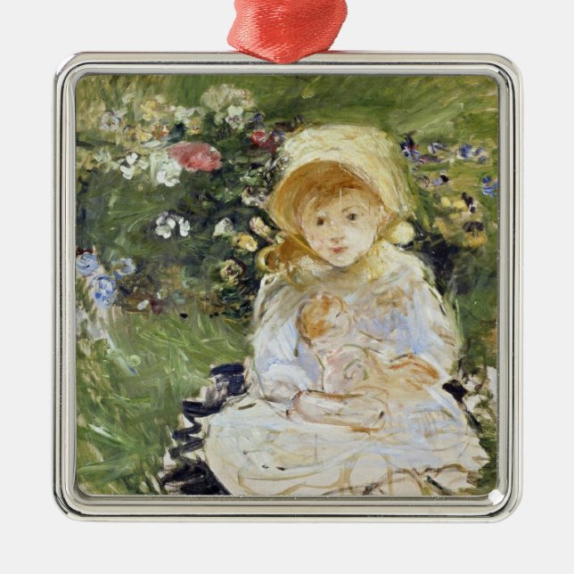 Young Girl with a Doll (von Berthe Morisot) Ornament Aus Metall (Vorne)