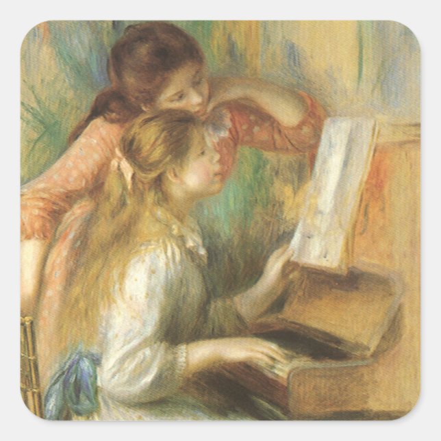 Young Girls at Piano von Pierre Renoir Quadratischer Aufkleber (Vorderseite)