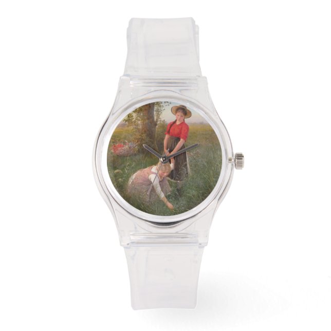 Young Girls Picking Blume Armbanduhr (Vorderseite)