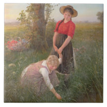 Young Girls Picking Blume