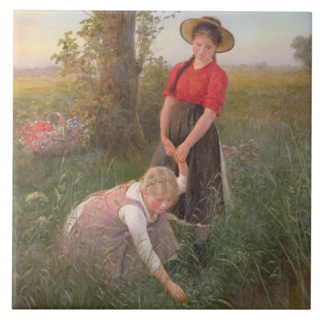 Young Girls Picking Blume Fliese (Vorderseite)