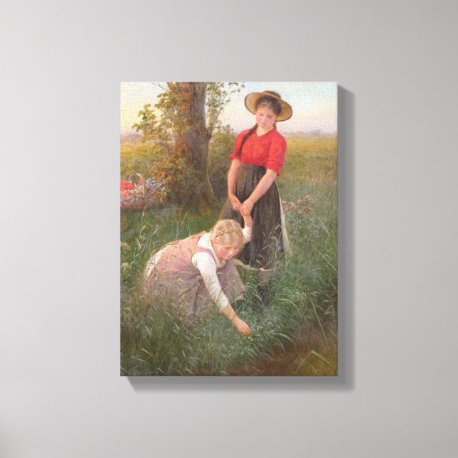 Young Girls Picking Blume Leinwanddruck (Vorderseite)