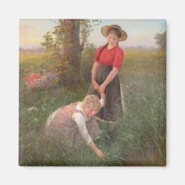 Young Girls Picking Blume Magnet