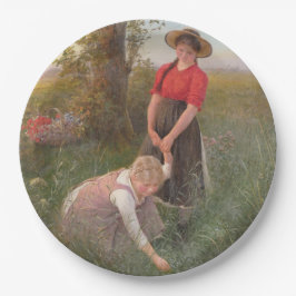 Young Girls Picking Blume Pappteller