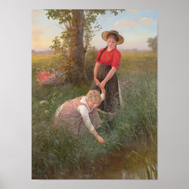 Young Girls Picking Blume Poster (Vorne)