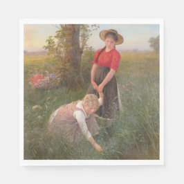 Young Girls Picking Blume Serviette