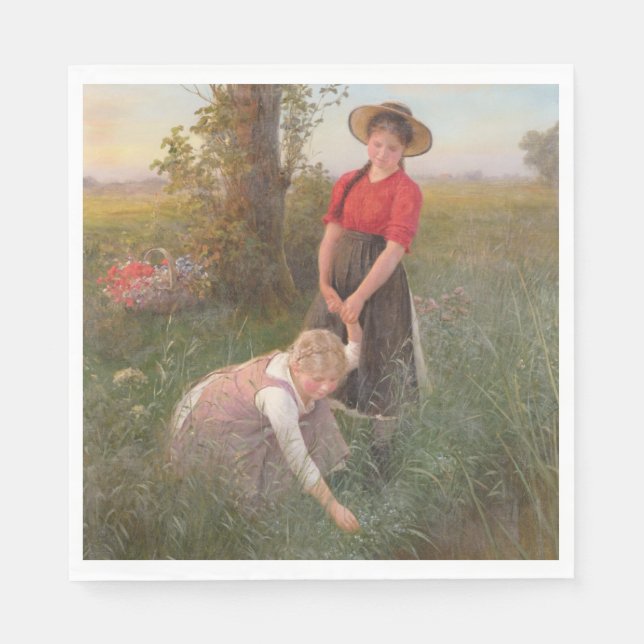 Young Girls Picking Blume Serviette (Vorderseite)