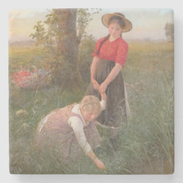 Young Girls Picking Blume Steinuntersetzer